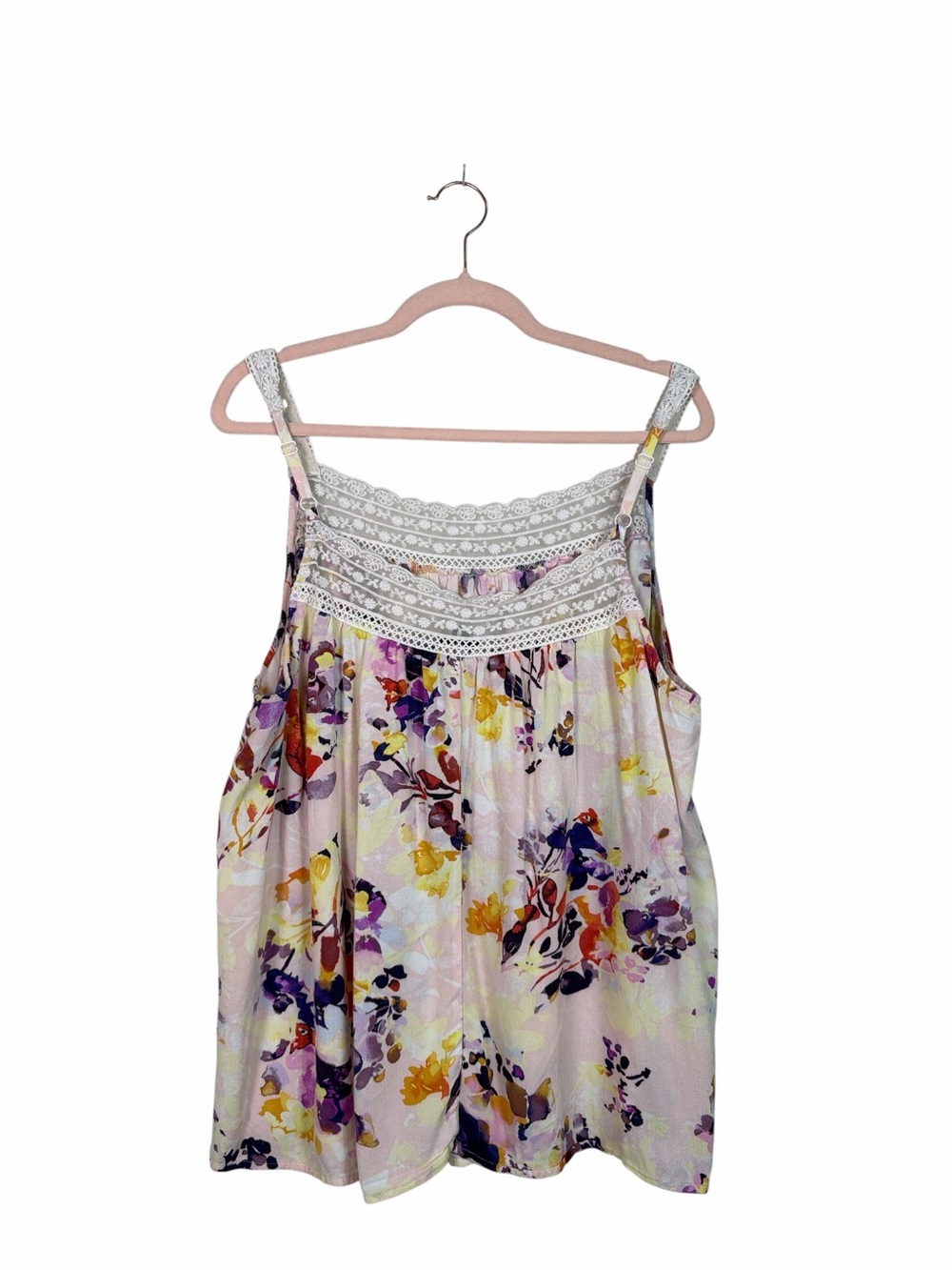 Torrid 3 3X Floral Lace Trim Cami Tank Top Pink Boho Plus Size 22–24